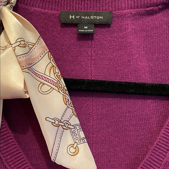 H by Halston Sweaters - H by Halston Plum Knit with Cream Scarf Detail